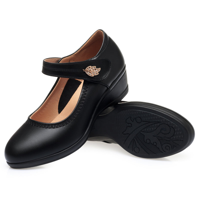 CUSHHIDE Women's Wedge Shoes with Metal Buckle and Adjustable Strap