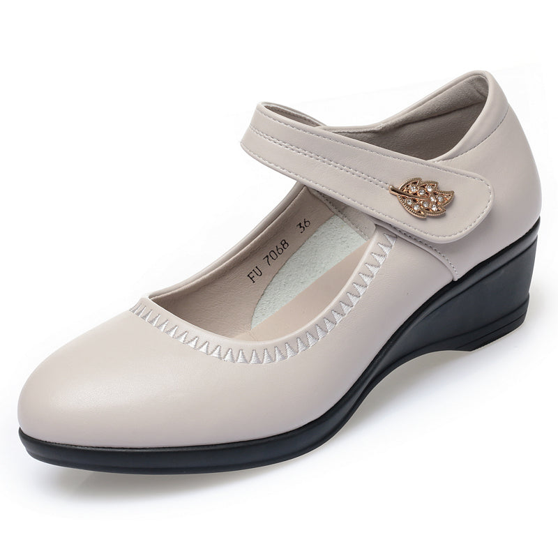 CUSHHIDE Women's Wedge Shoes with Metal Buckle and Adjustable Strap
