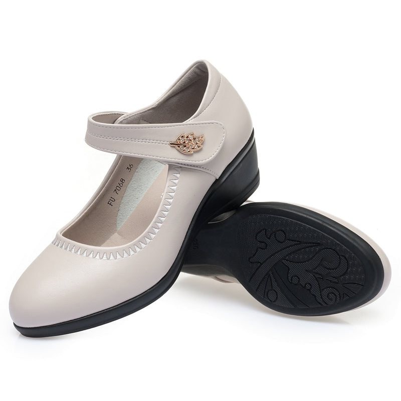 CUSHHIDE Women's Wedge Shoes with Metal Buckle and Adjustable Strap