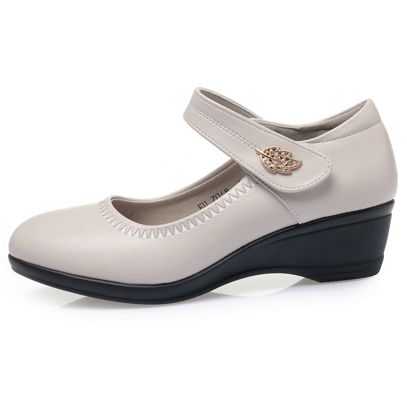 CUSHHIDE Women's Wedge Shoes with Metal Buckle and Adjustable Strap