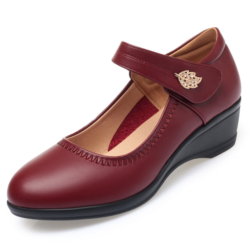 CUSHHIDE Women's Wedge Shoes with Metal Buckle and Adjustable Strap