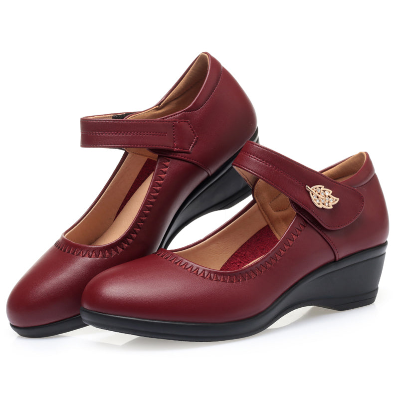 CUSHHIDE Women's Wedge Shoes with Metal Buckle and Adjustable Strap