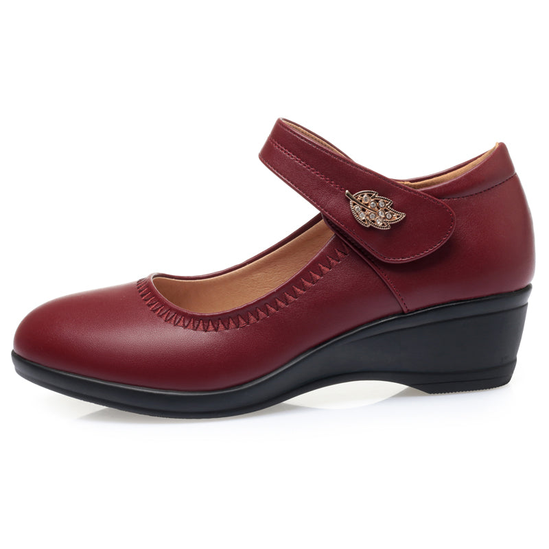 CUSHHIDE Women's Wedge Shoes with Metal Buckle and Adjustable Strap