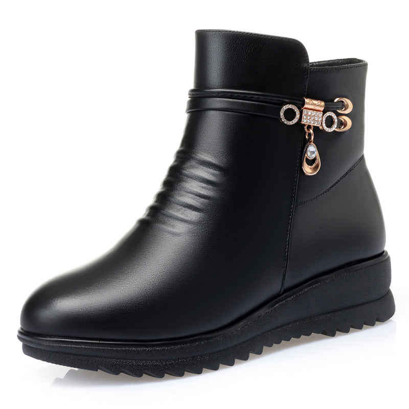 CUSHHIDE Women's Fleece-Lined Ankle Boots with Metal Accent, 1.2-Inch Heel