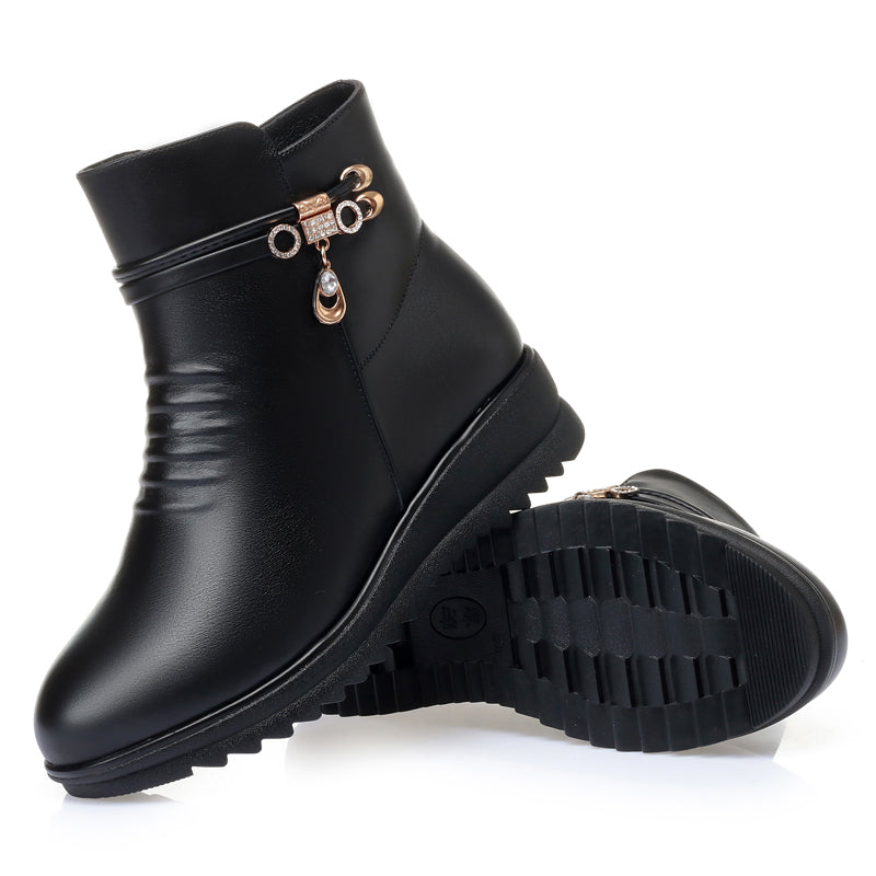 CUSHHIDE Women's Fleece-Lined Ankle Boots with Metal Accent, 1.2-Inch Heel