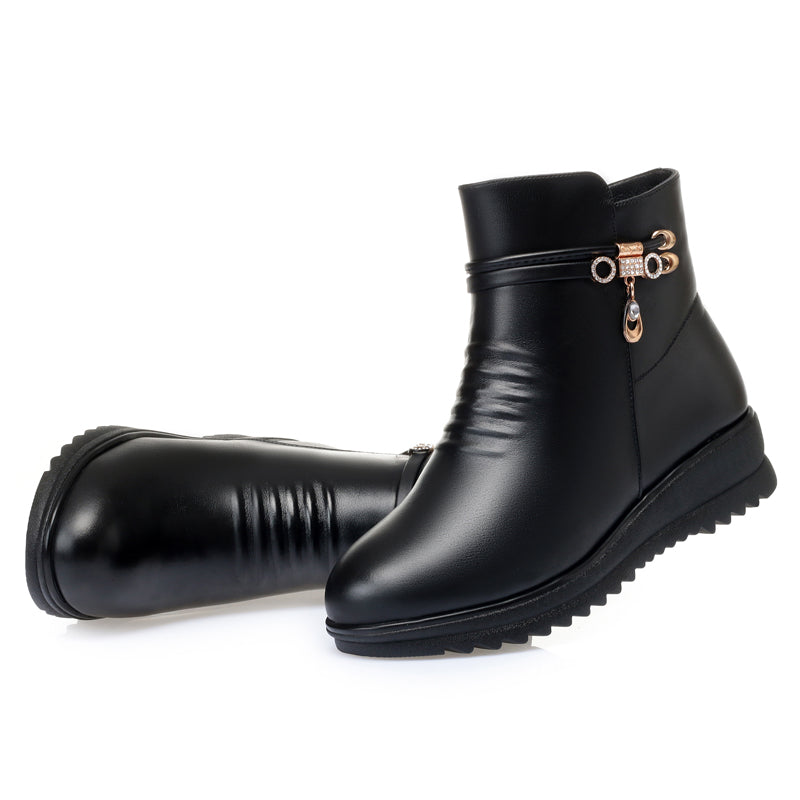 CUSHHIDE Women's Fleece-Lined Ankle Boots with Metal Accent, 1.2-Inch Heel