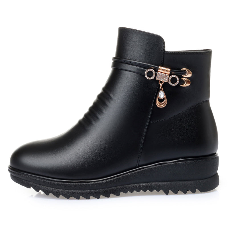 CUSHHIDE Women's Fleece-Lined Ankle Boots with Metal Accent, 1.2-Inch Heel