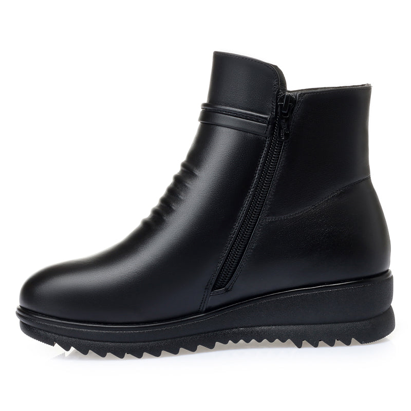 CUSHHIDE Women's Fleece-Lined Ankle Boots with Metal Accent, 1.2-Inch Heel
