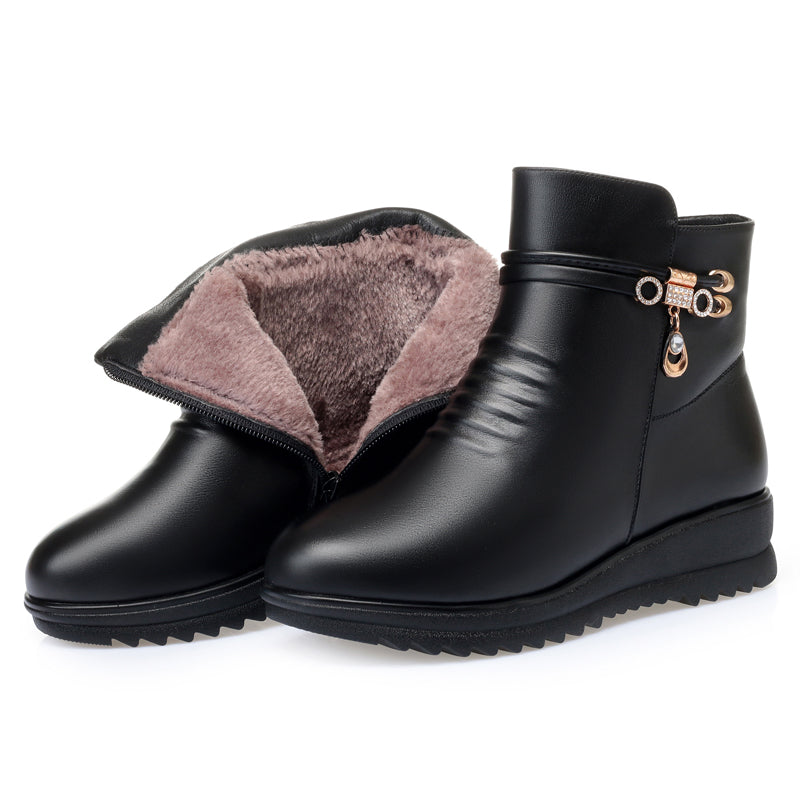 CUSHHIDE Women's Fleece-Lined Ankle Boots with Metal Accent, 1.2-Inch Heel