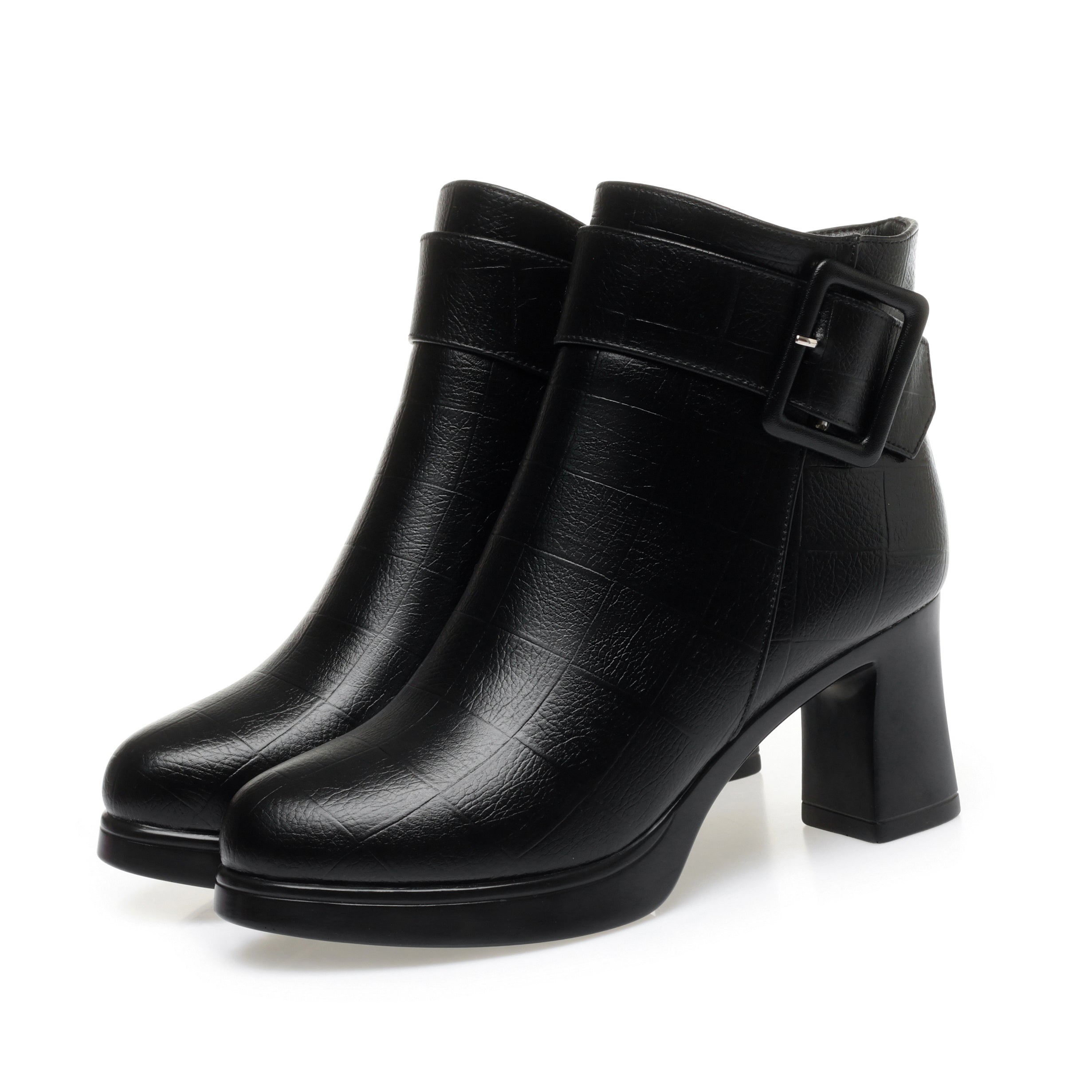 CUSHHIDE Women's Fleece-Lined Ankle Boots with Metal Buckle, 2.8-Inch Heel