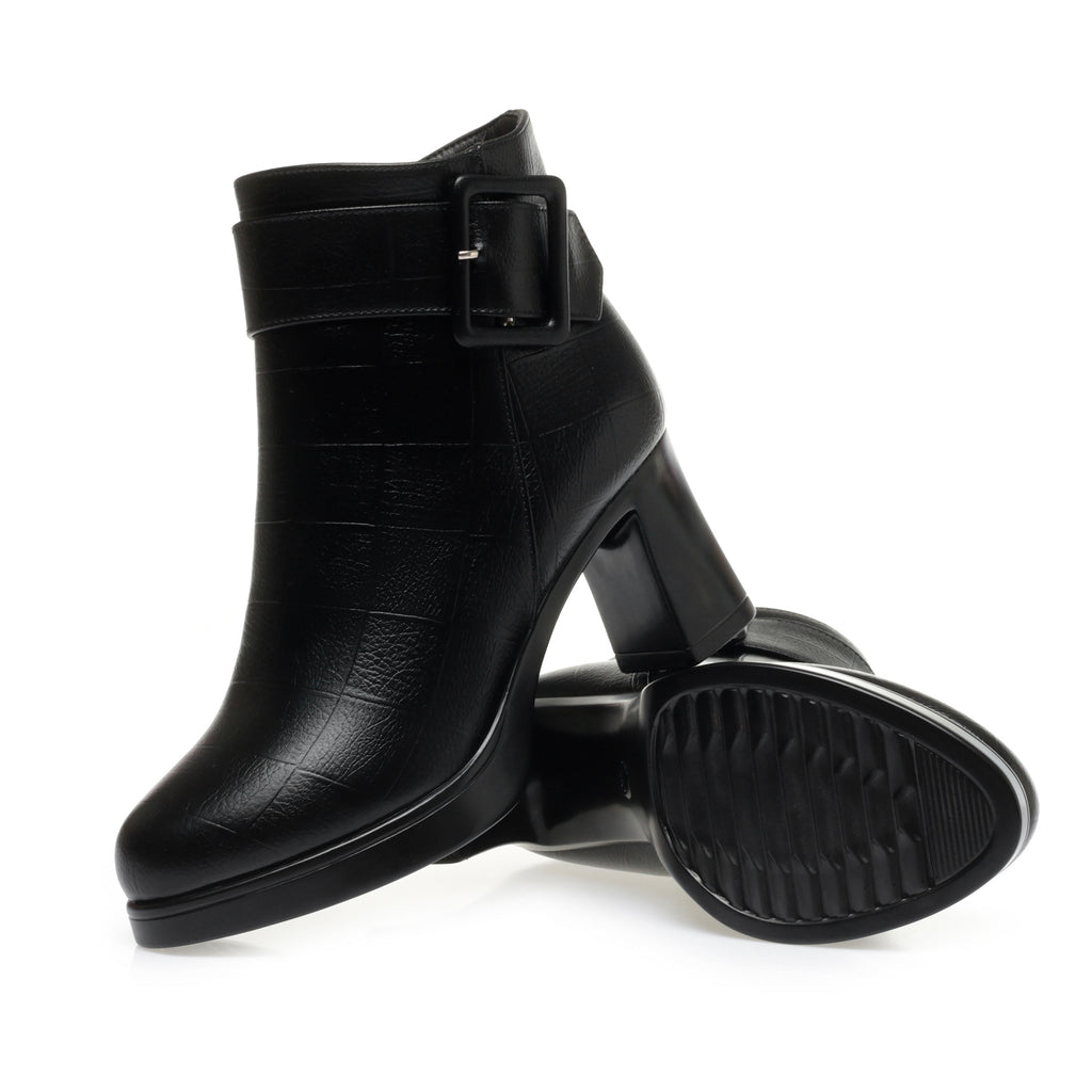 CUSHHIDE Women's Fleece-Lined Ankle Boots with Metal Buckle, 2.8-Inch Heel