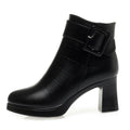 CUSHHIDE Women's Fleece-Lined Ankle Boots with Metal Buckle, 2.8-Inch Heel