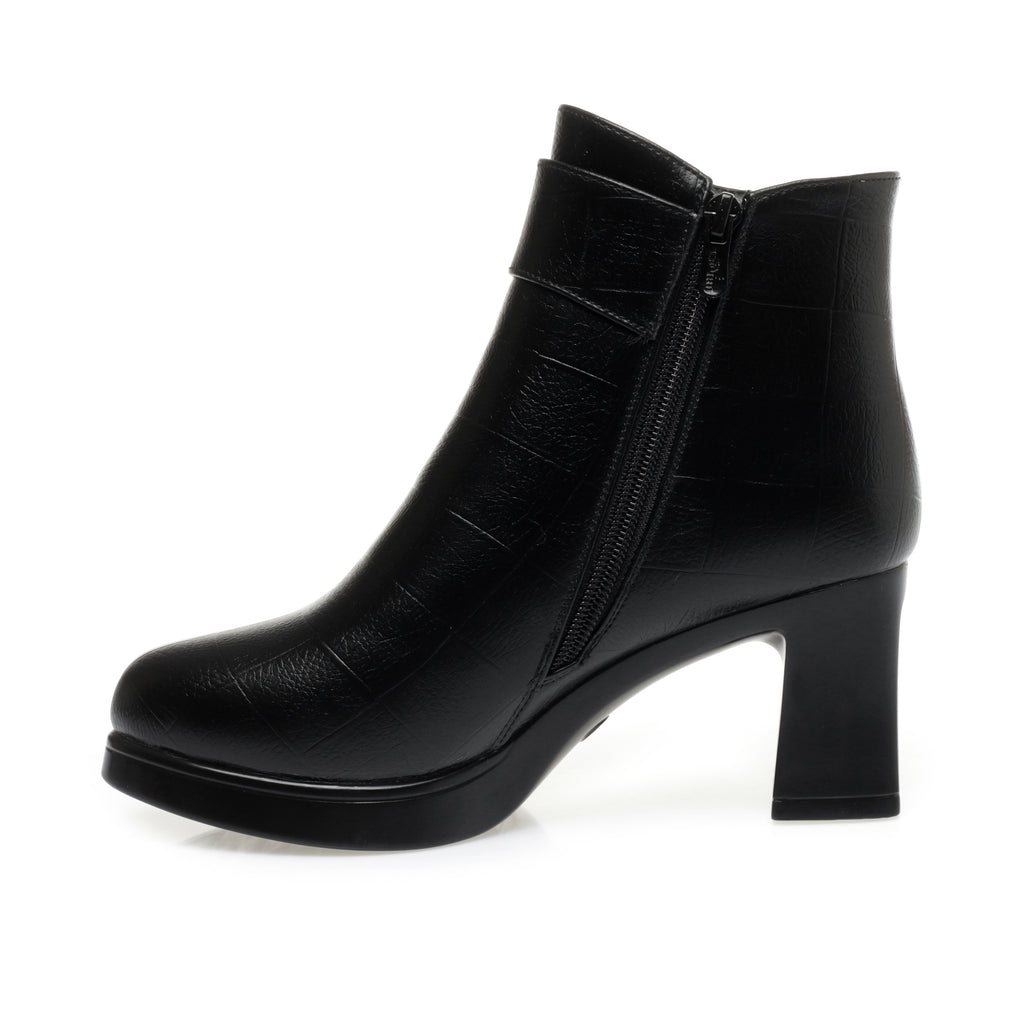 CUSHHIDE Women's Fleece-Lined Ankle Boots with Metal Buckle, 2.8-Inch Heel