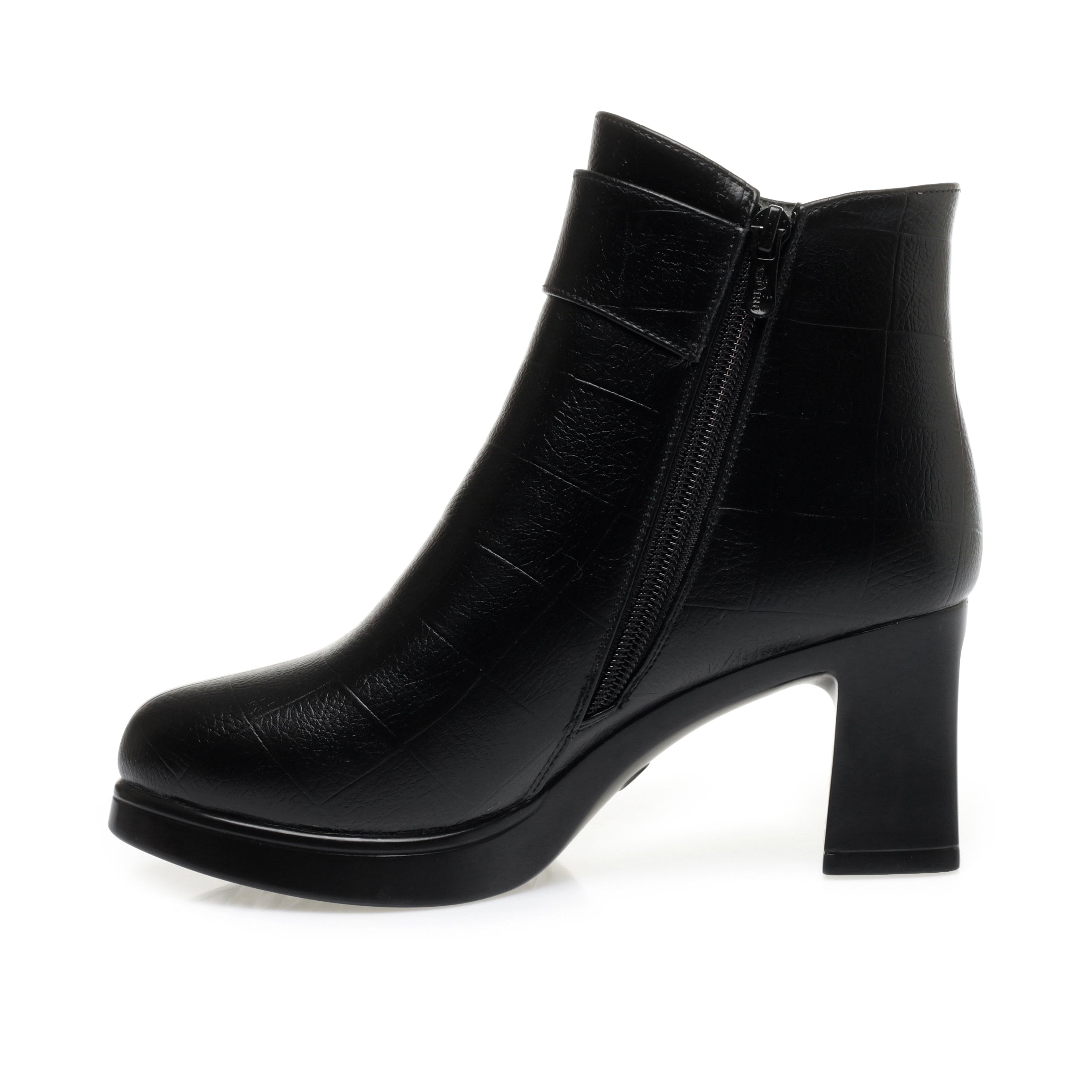 CUSHHIDE Women's Fleece-Lined Ankle Boots with Metal Buckle, 2.8-Inch Heel