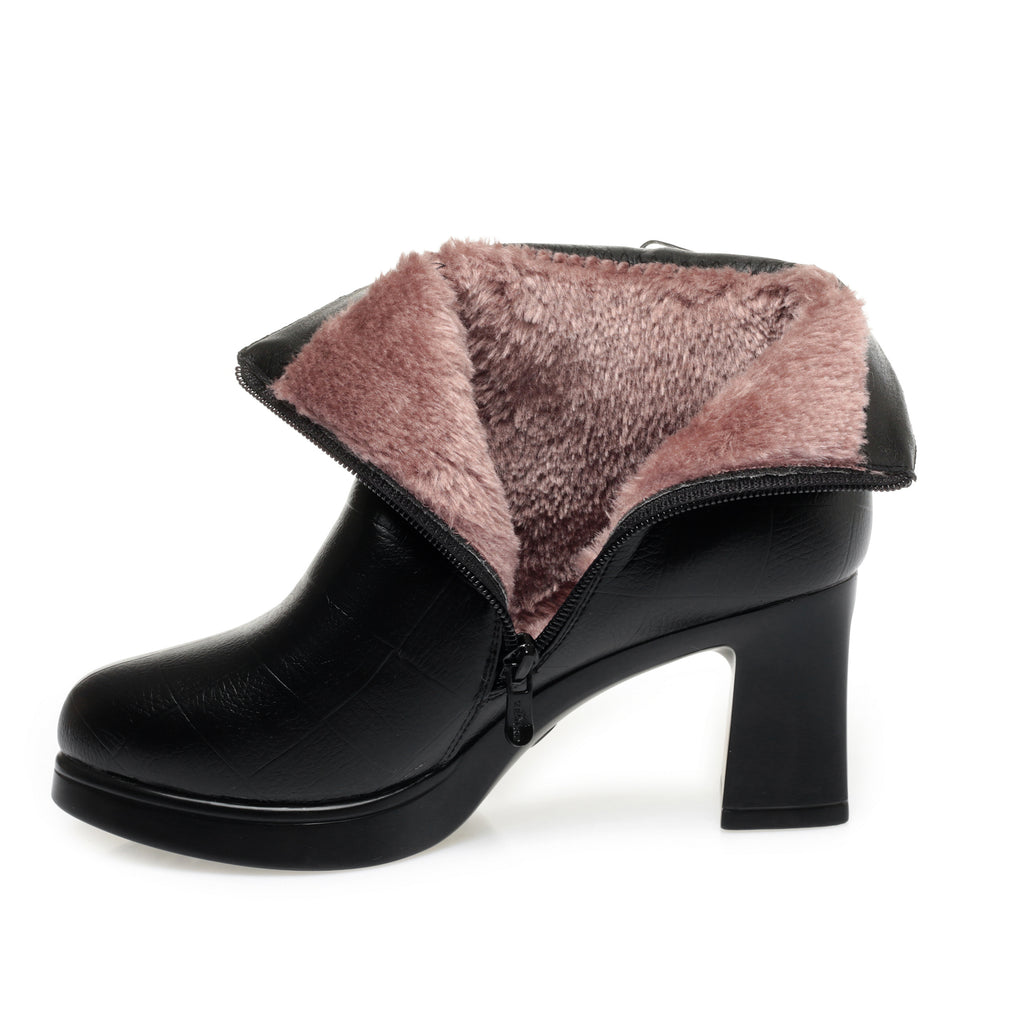 CUSHHIDE Women's Fleece-Lined Ankle Boots with Metal Buckle, 2.8-Inch Heel