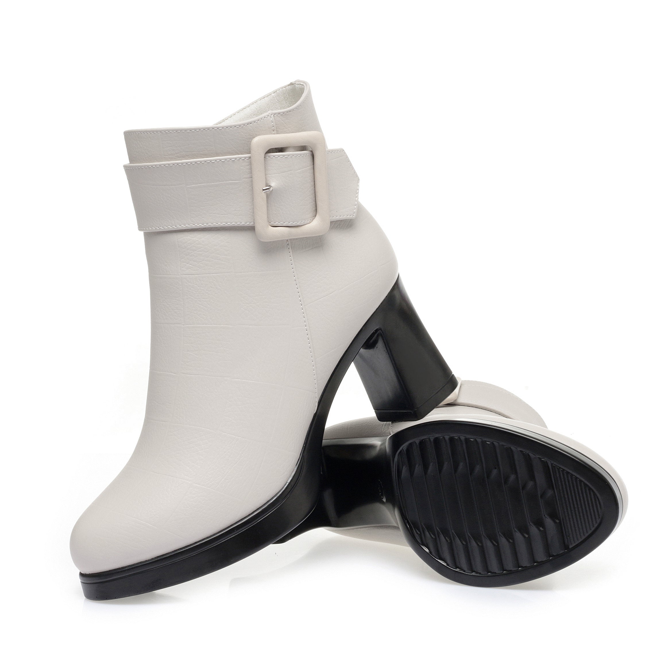 CUSHHIDE Women's Fleece-Lined Ankle Boots with Metal Buckle, 2.8-Inch Heel