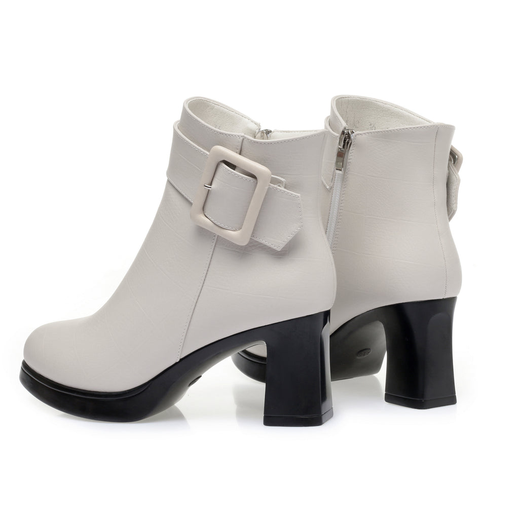 CUSHHIDE Women's Fleece-Lined Ankle Boots with Metal Buckle, 2.8-Inch Heel