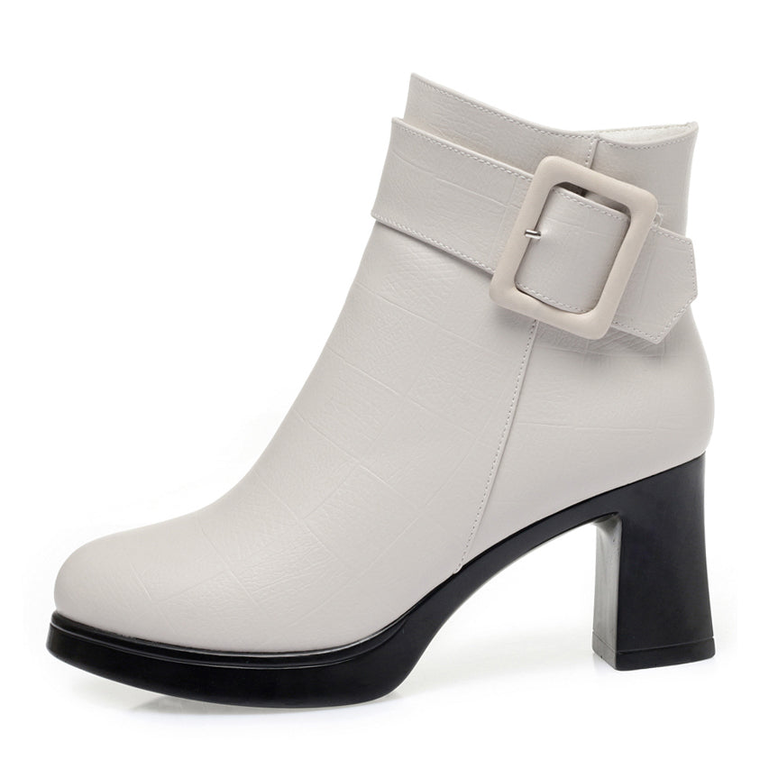CUSHHIDE Women's Fleece-Lined Ankle Boots with Metal Buckle, 2.8-Inch Heel