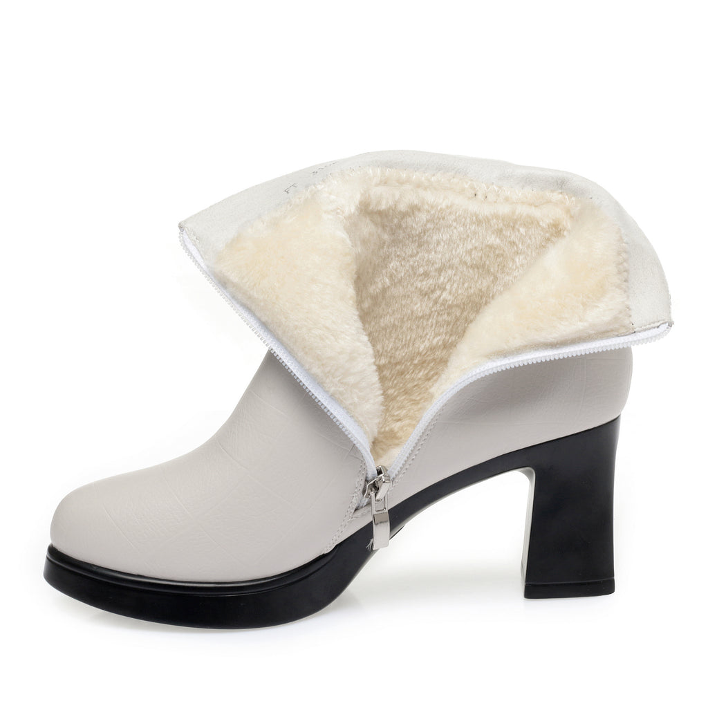 CUSHHIDE Women's Fleece-Lined Ankle Boots with Metal Buckle, 2.8-Inch Heel
