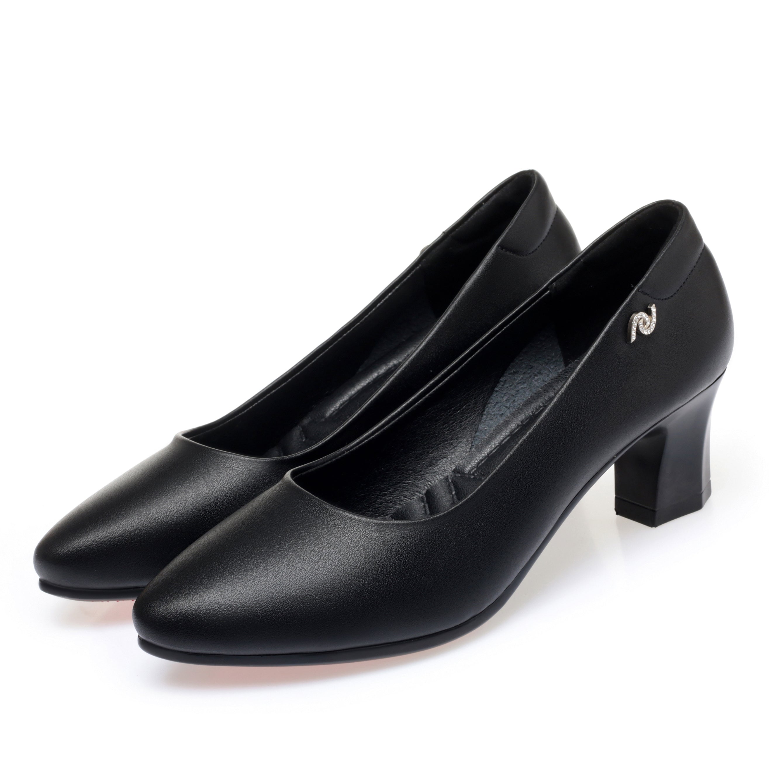 CUSHHIDE Women's Metal Buckle Block Heel Pumps, 2-Inch Heel
