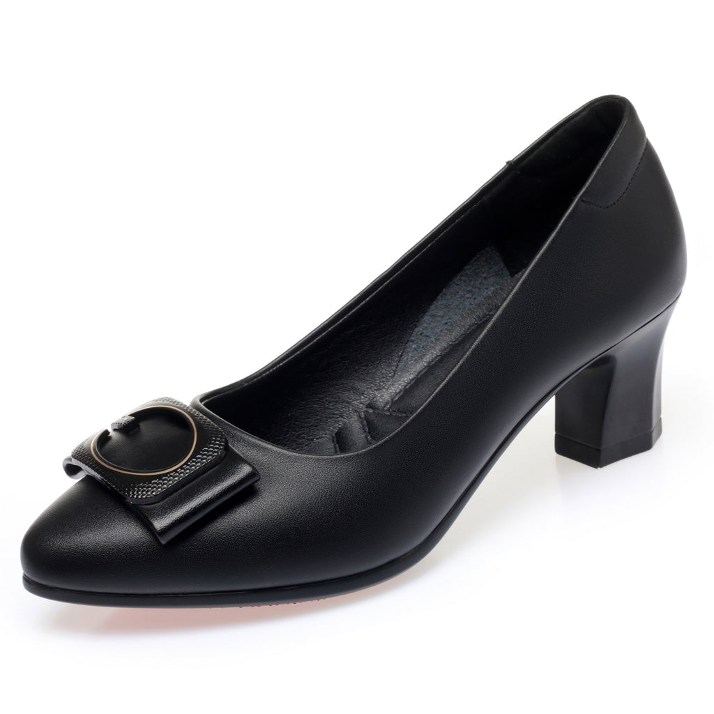 CUSHHIDE Women's Metal Buckle Block Heel Pumps, 2-Inch Heel