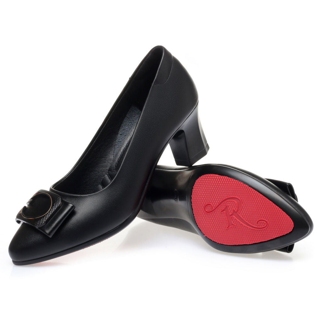 CUSHHIDE Women's Metal Buckle Block Heel Pumps, 2-Inch Heel