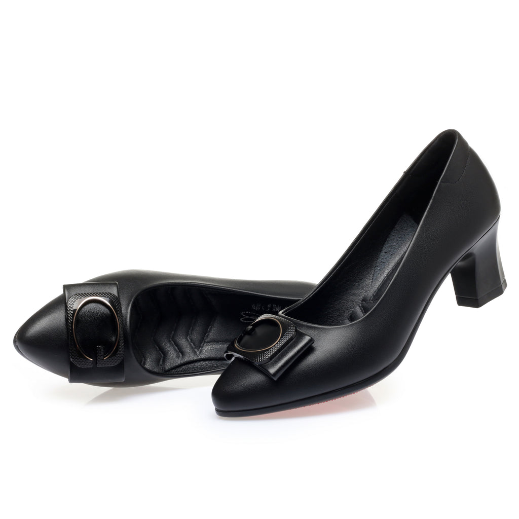 CUSHHIDE Women's Metal Buckle Block Heel Pumps, 2-Inch Heel