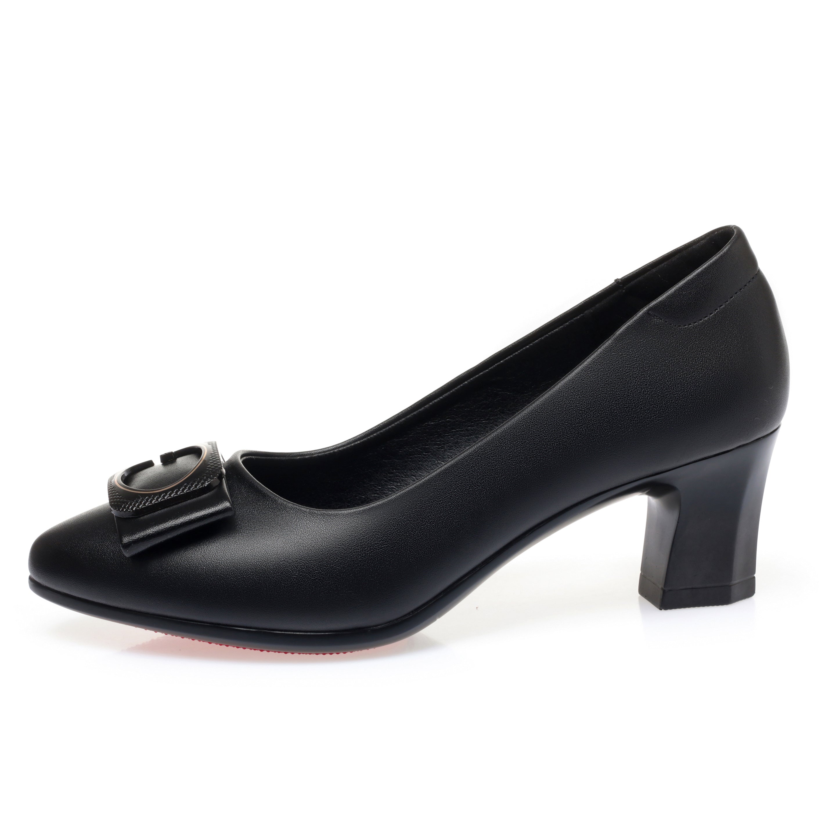 CUSHHIDE Women's Metal Buckle Block Heel Pumps, 2-Inch Heel