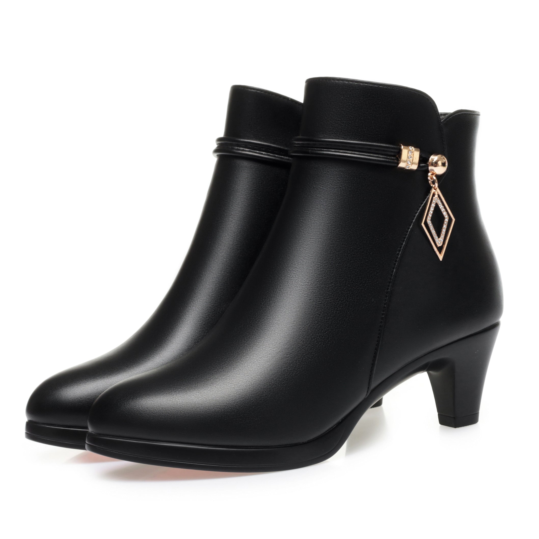 CUSHHIDE Women's Fleece-Lined Ankle Boots with Metal Accent and Side Zipper