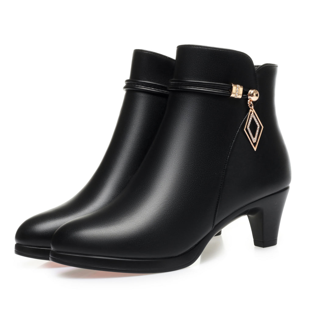 CUSHHIDE Women's Fleece-Lined Ankle Boots with Metal Accent and Side Zipper