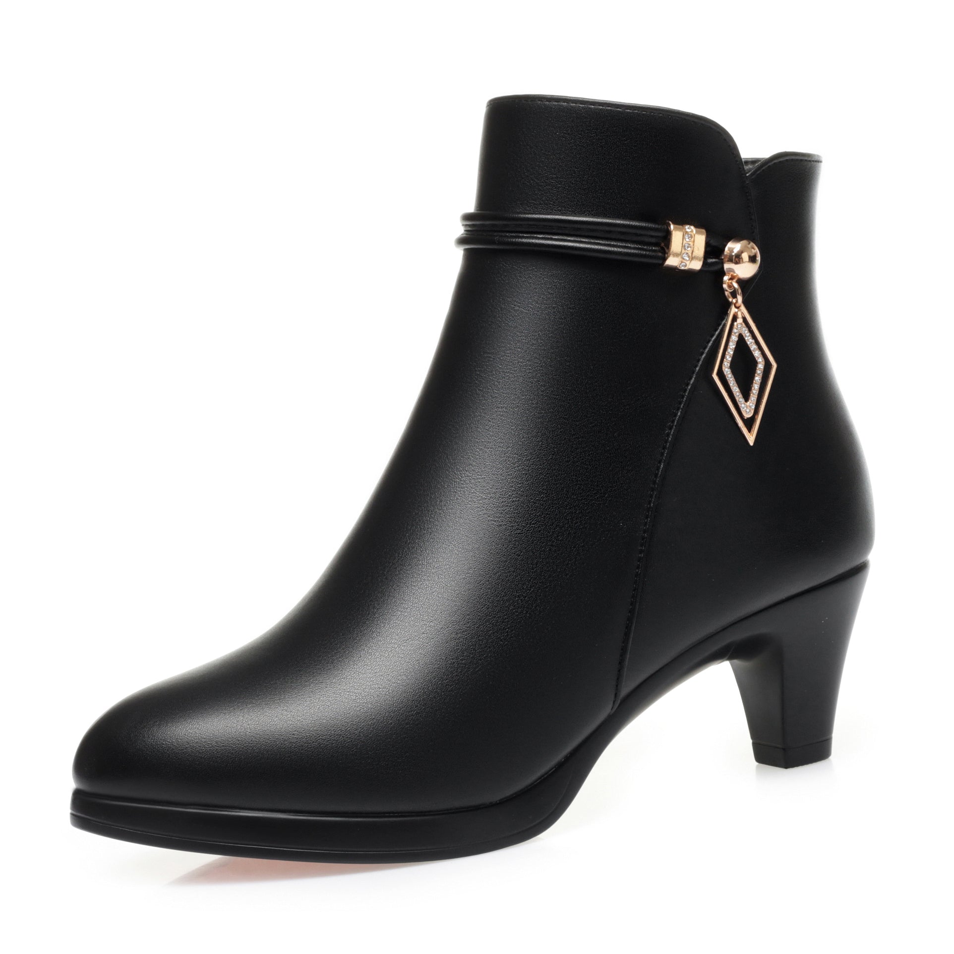 CUSHHIDE Women's Fleece-Lined Ankle Boots with Metal Accent and Side Zipper