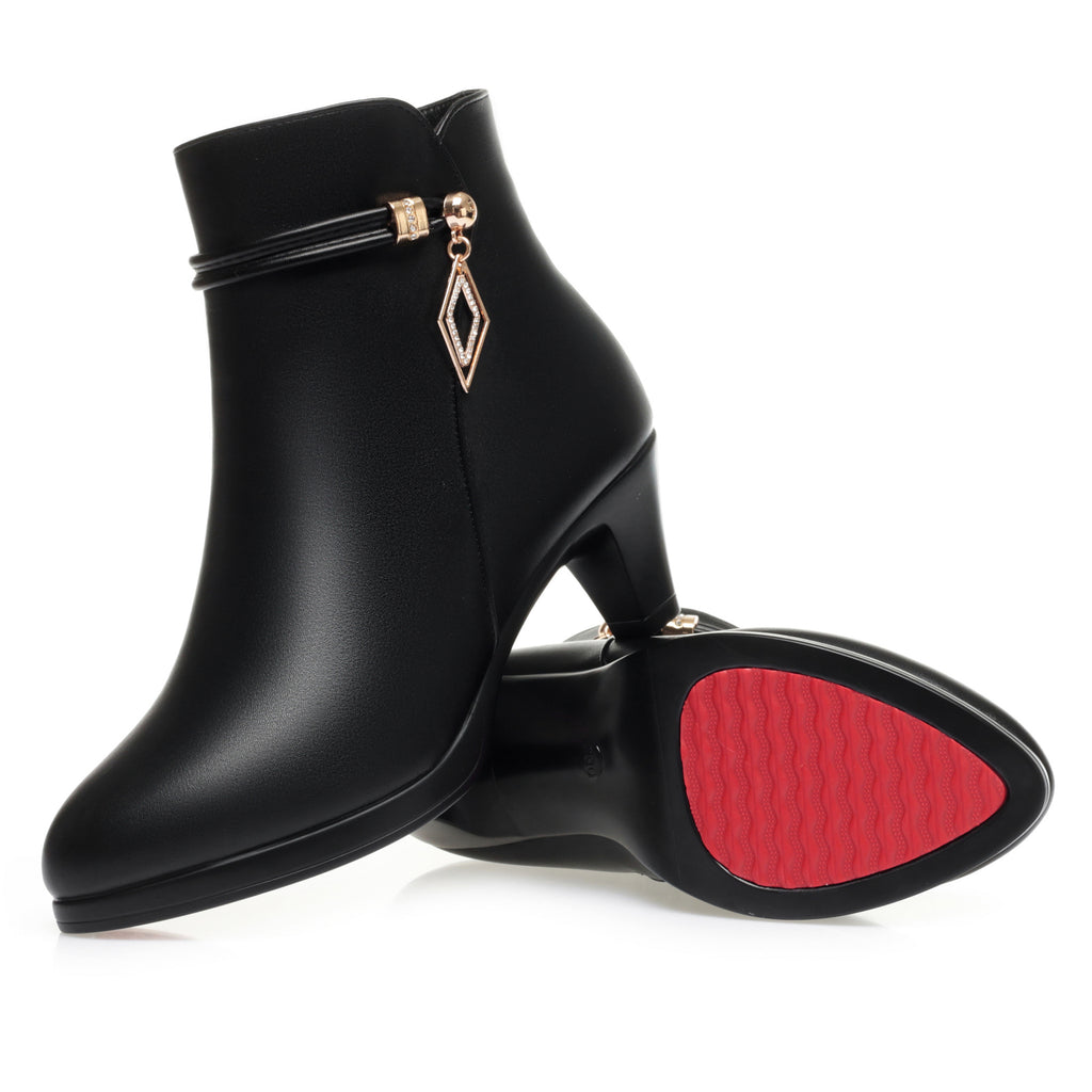 CUSHHIDE Women's Fleece-Lined Ankle Boots with Metal Accent and Side Zipper