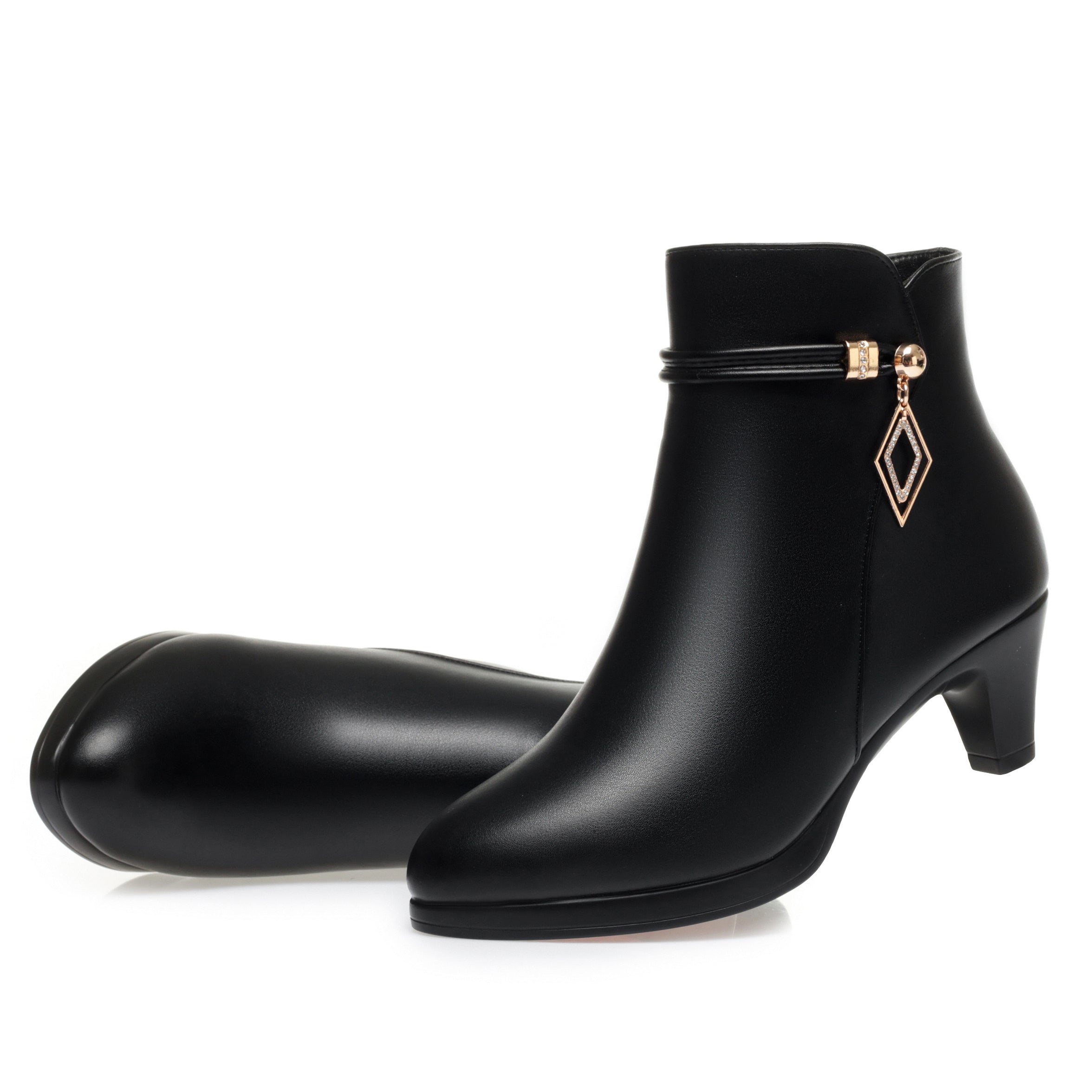 CUSHHIDE Women's Fleece-Lined Ankle Boots with Metal Accent and Side Zipper