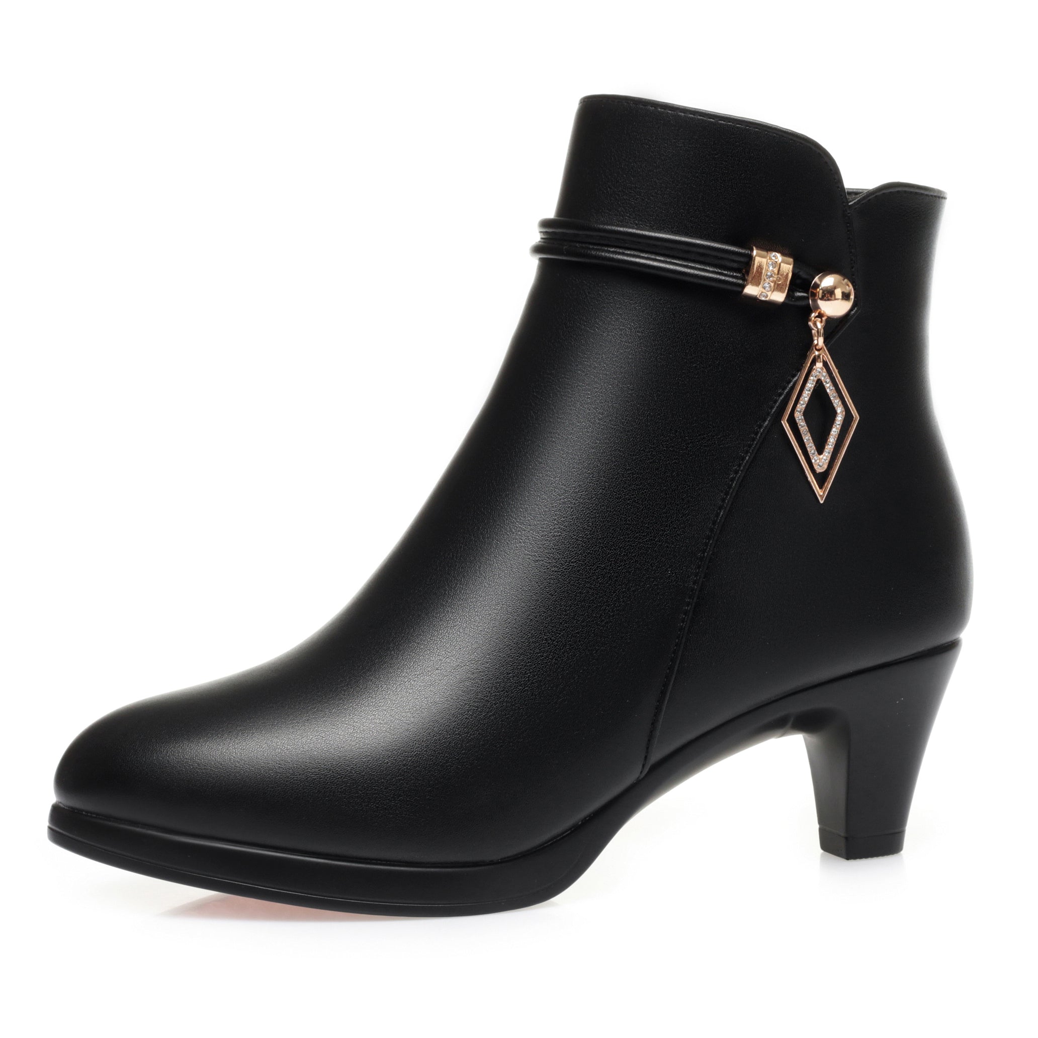 CUSHHIDE Women's Fleece-Lined Ankle Boots with Metal Accent and Side Zipper