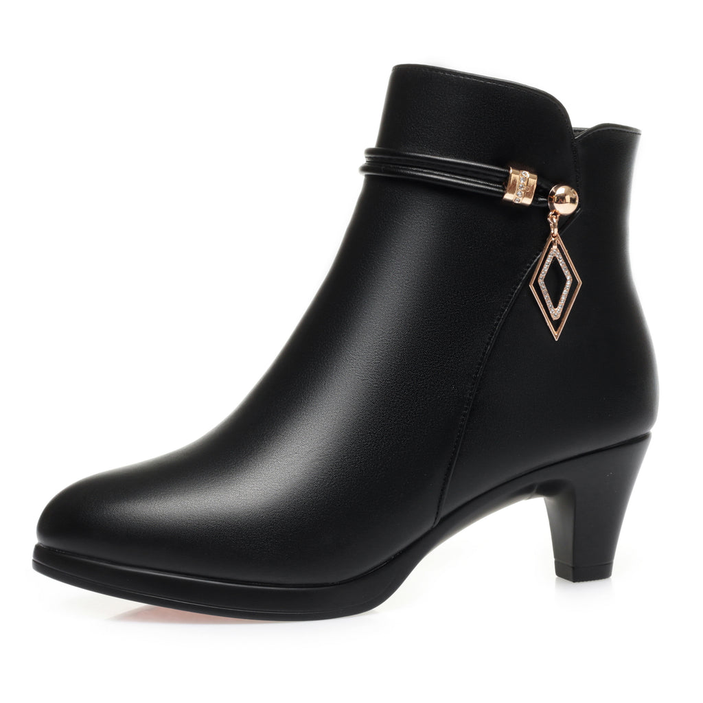 CUSHHIDE Women's Fleece-Lined Ankle Boots with Metal Accent and Side Zipper