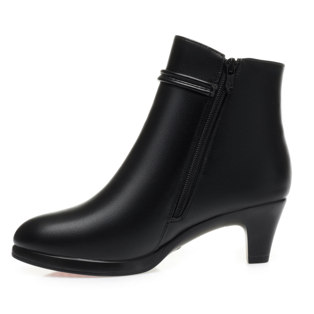 CUSHHIDE Women's Fleece-Lined Ankle Boots with Metal Accent and Side Zipper