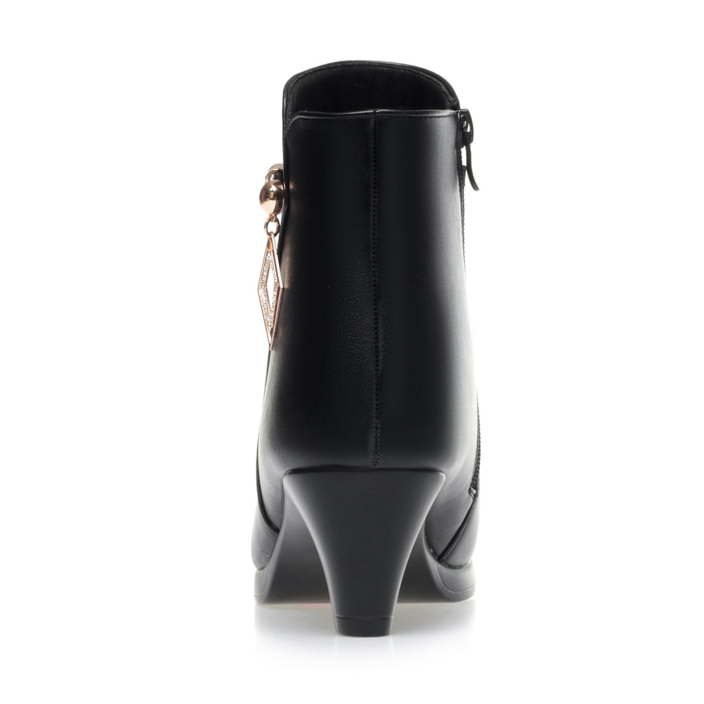 CUSHHIDE Women's Fleece-Lined Ankle Boots with Metal Accent and Side Zipper