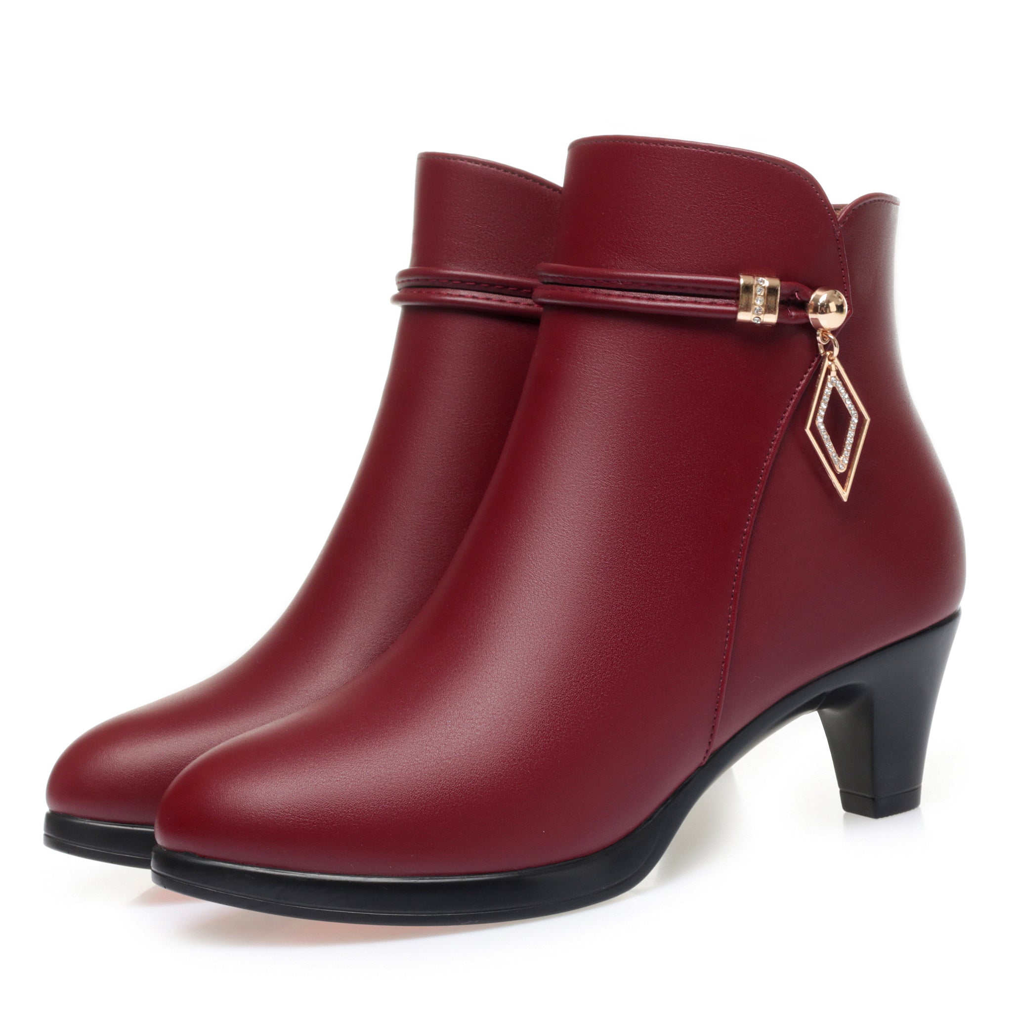 CUSHHIDE Women's Fleece-Lined Ankle Boots with Metal Accent and Side Zipper