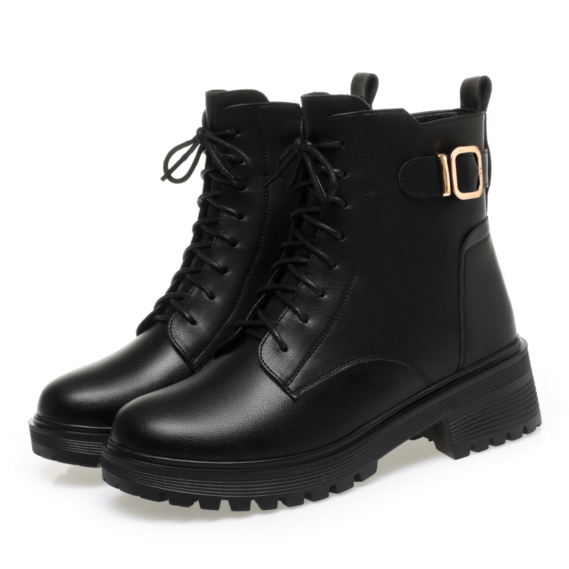 CUSHHIDE Women's Fleece-Lined Combat-Inspired Ankle Boots