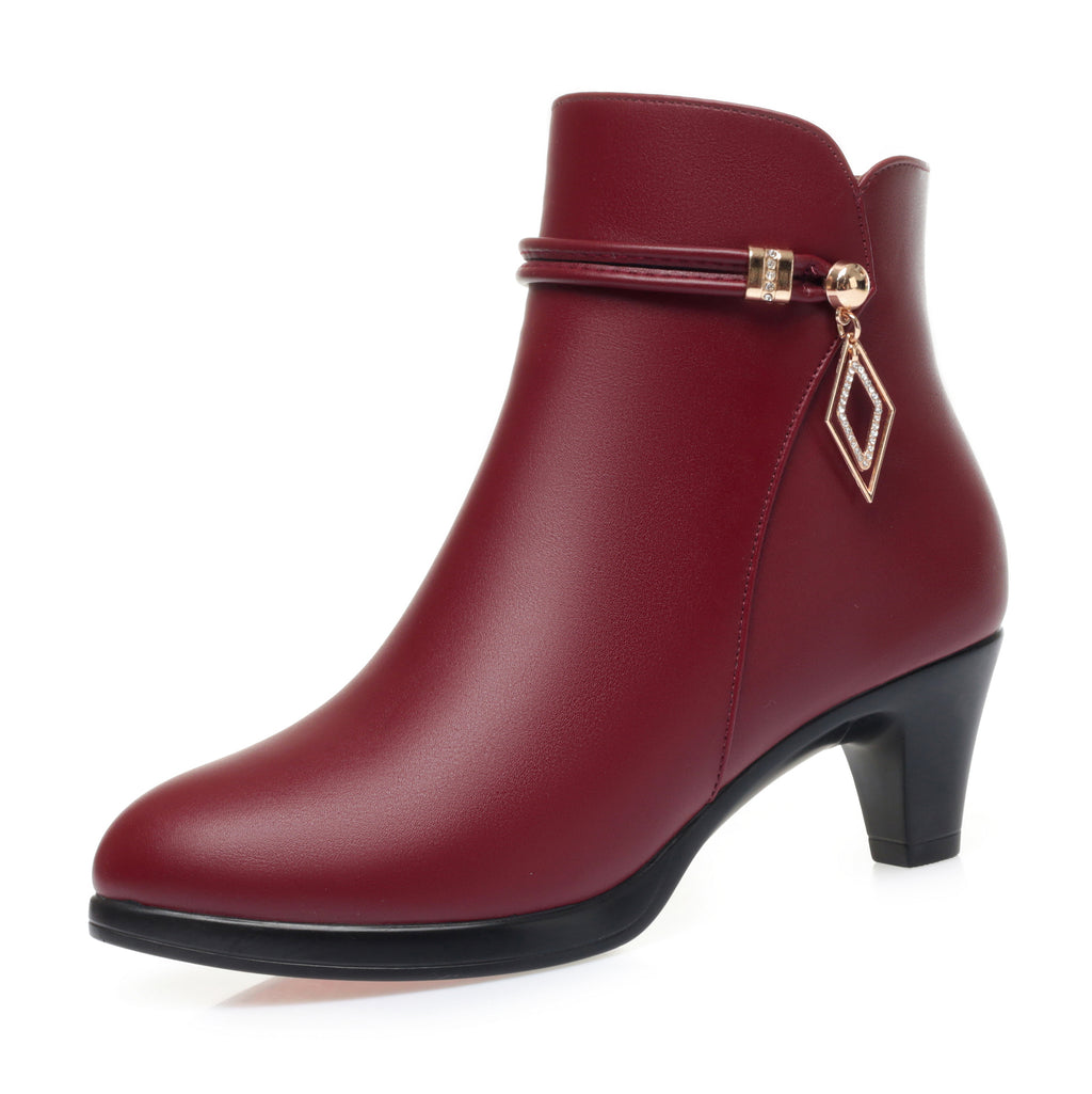 CUSHHIDE Women's Fleece-Lined Ankle Boots with Metal Accent and Side Zipper
