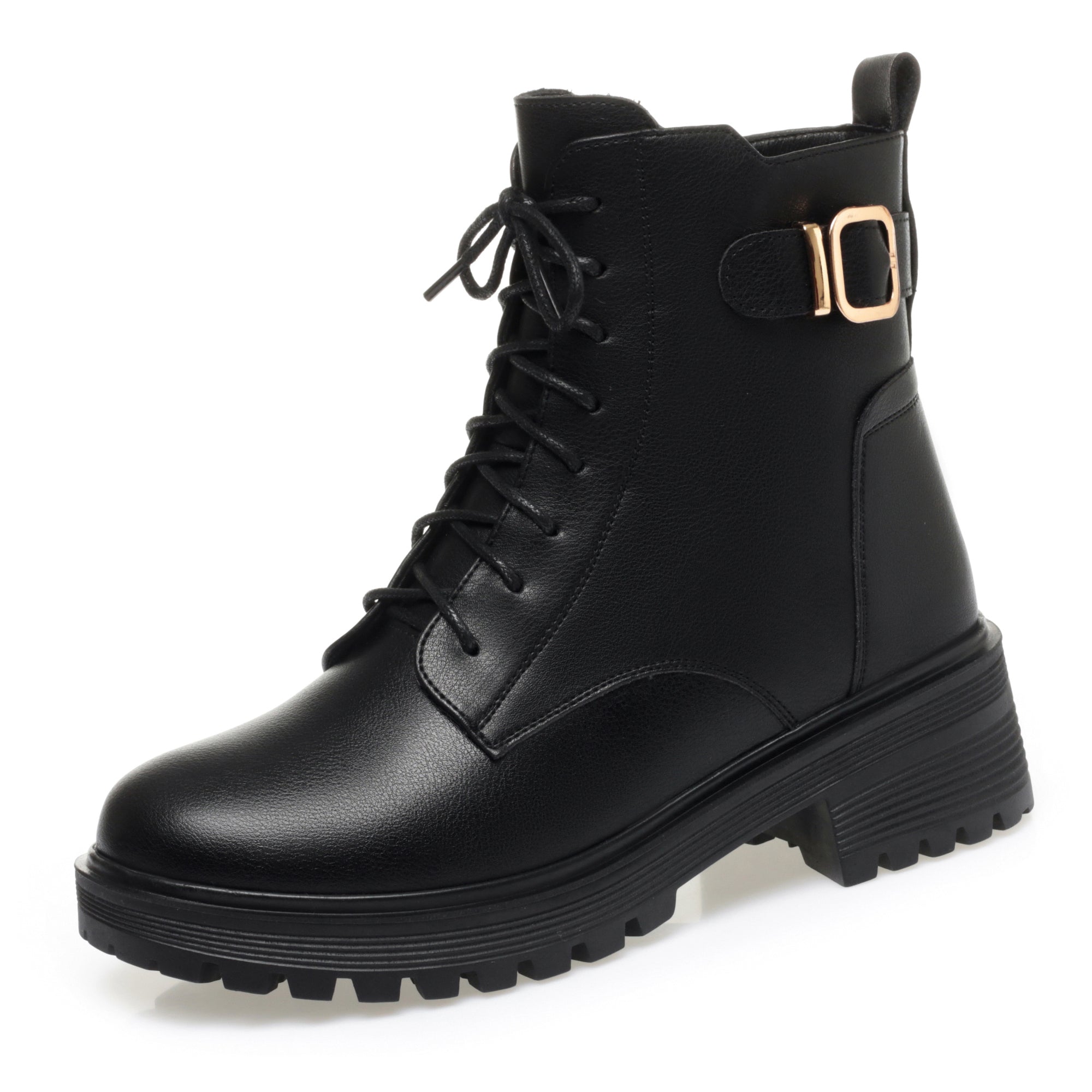 CUSHHIDE Women's Fleece-Lined Combat-Inspired Ankle Boots