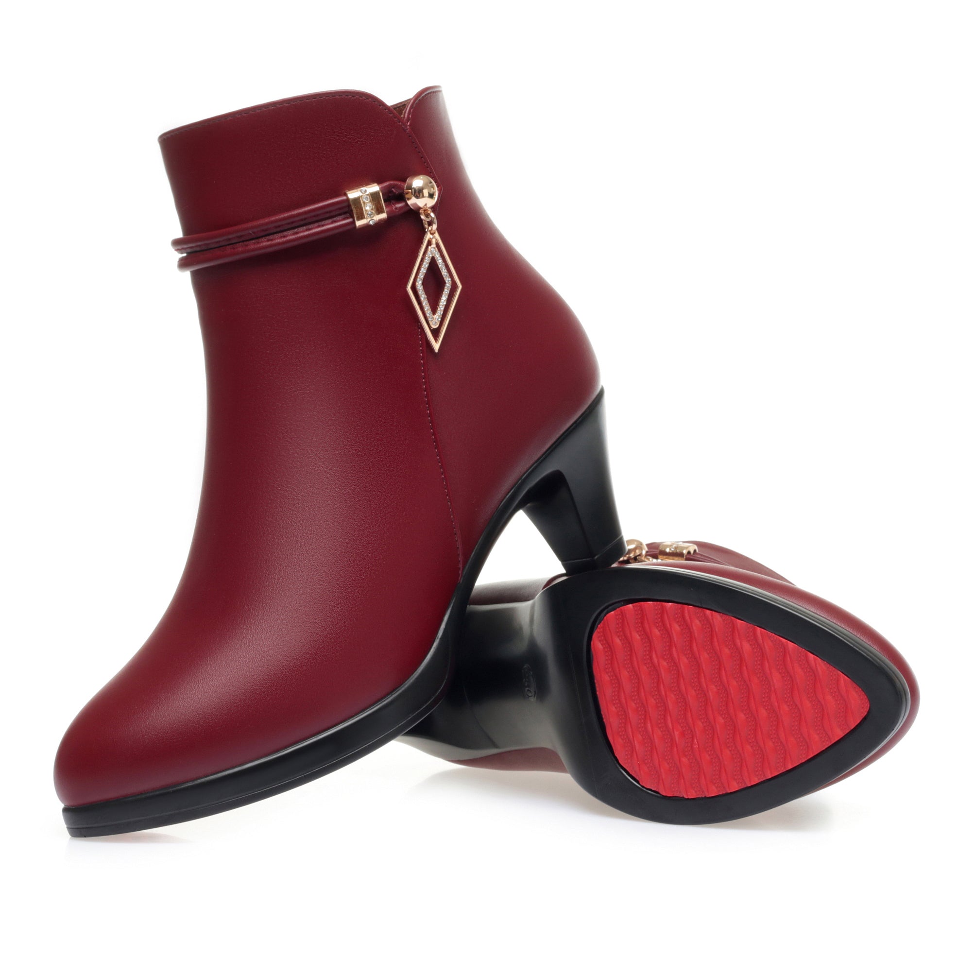 CUSHHIDE Women's Fleece-Lined Ankle Boots with Metal Accent and Side Zipper