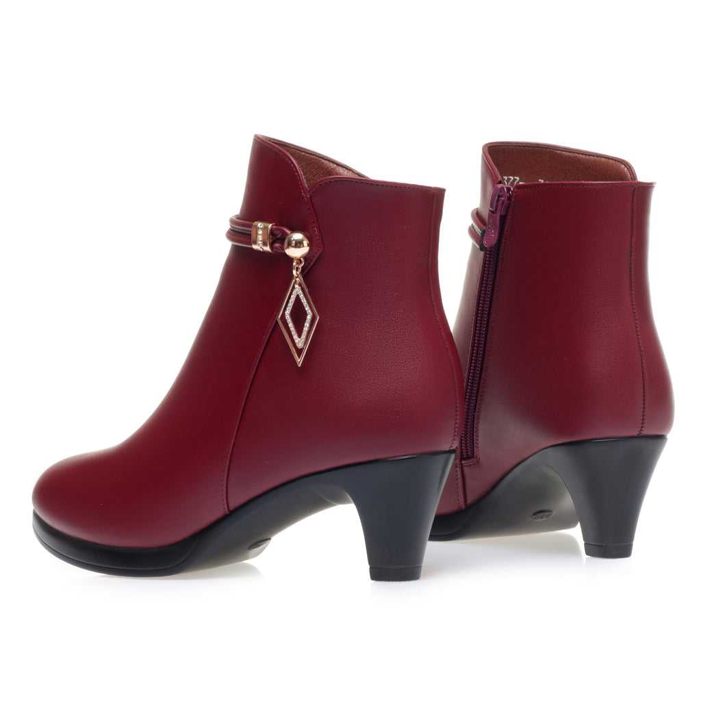 CUSHHIDE Women's Fleece-Lined Ankle Boots with Metal Accent and Side Zipper