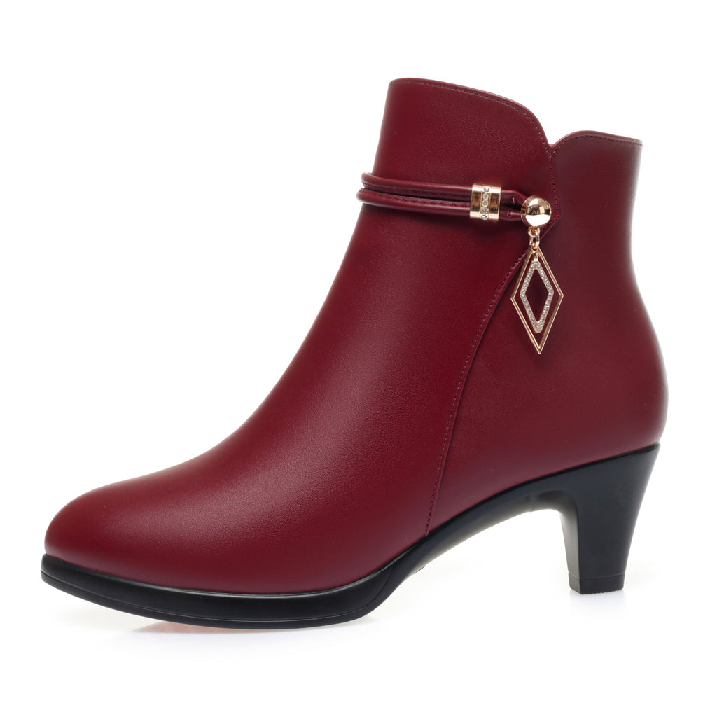 CUSHHIDE Women's Fleece-Lined Ankle Boots with Metal Accent and Side Zipper