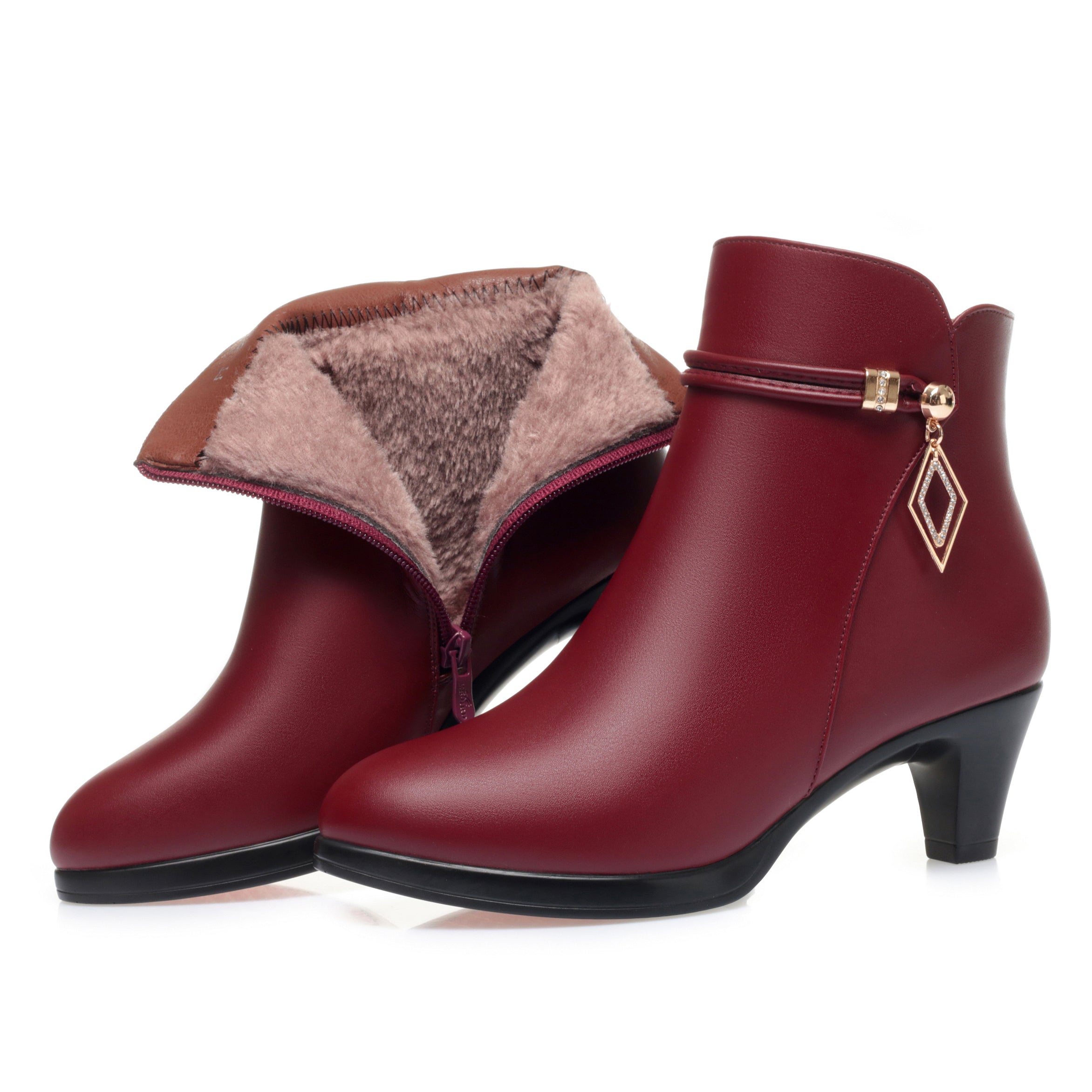 CUSHHIDE Women's Fleece-Lined Ankle Boots with Metal Accent and Side Zipper