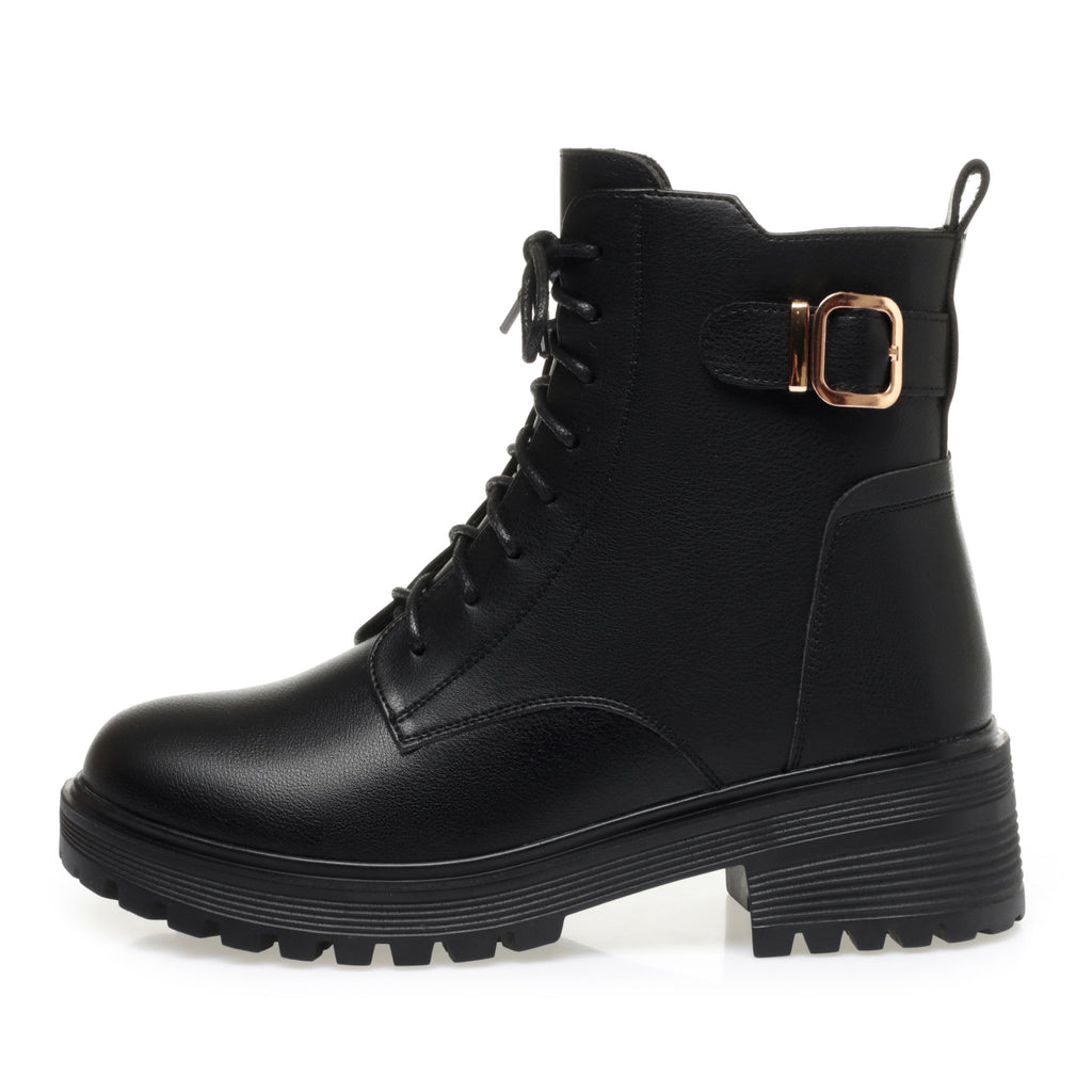 CUSHHIDE Women's Fleece-Lined Combat-Inspired Ankle Boots