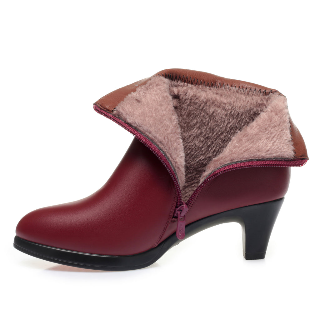 CUSHHIDE Women's Fleece-Lined Ankle Boots with Metal Accent and Side Zipper