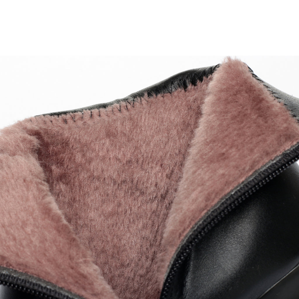 CUSHHIDE Women's Fleece-Lined Ankle Boots with Metal Accent and Side Zipper