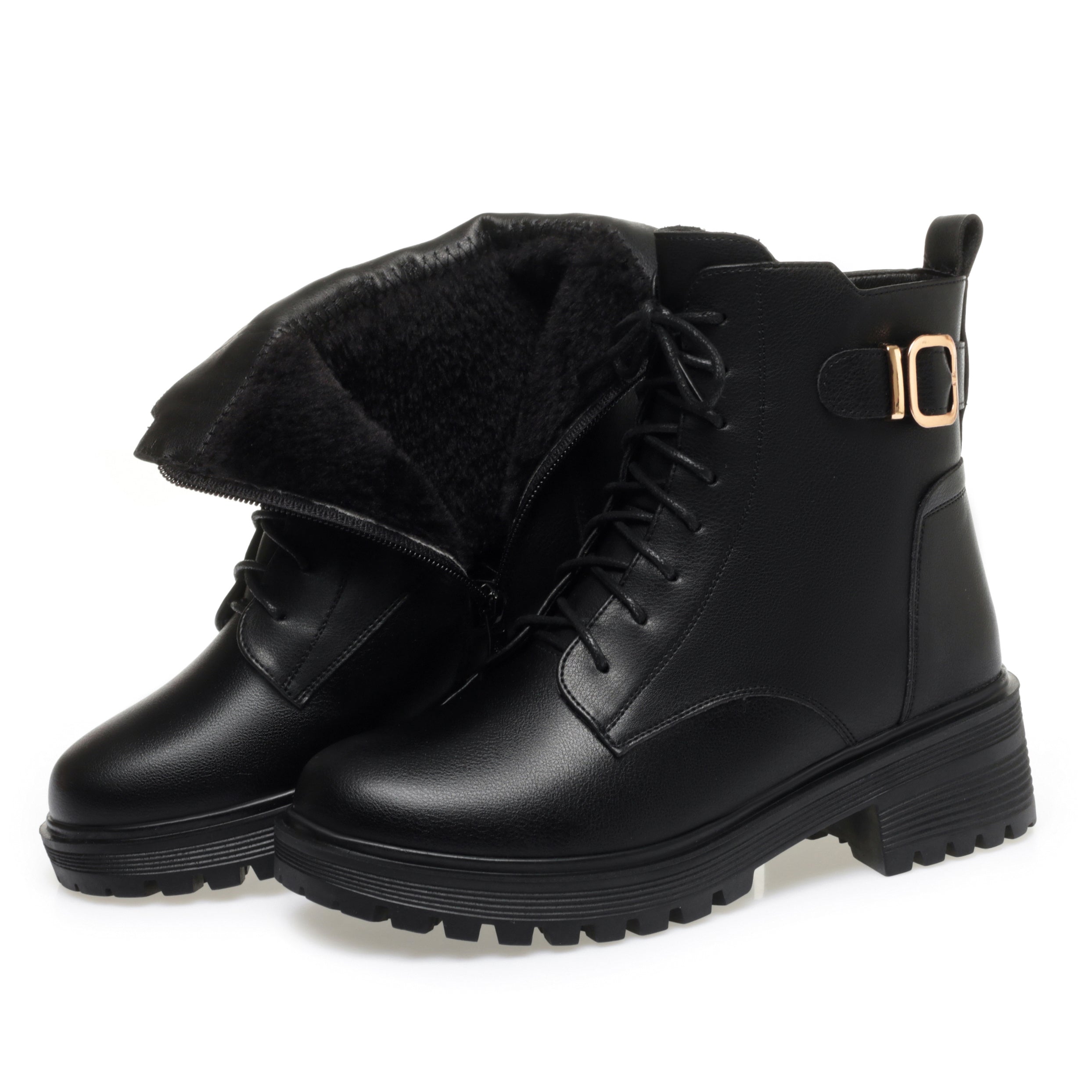 CUSHHIDE Women's Fleece-Lined Combat-Inspired Ankle Boots