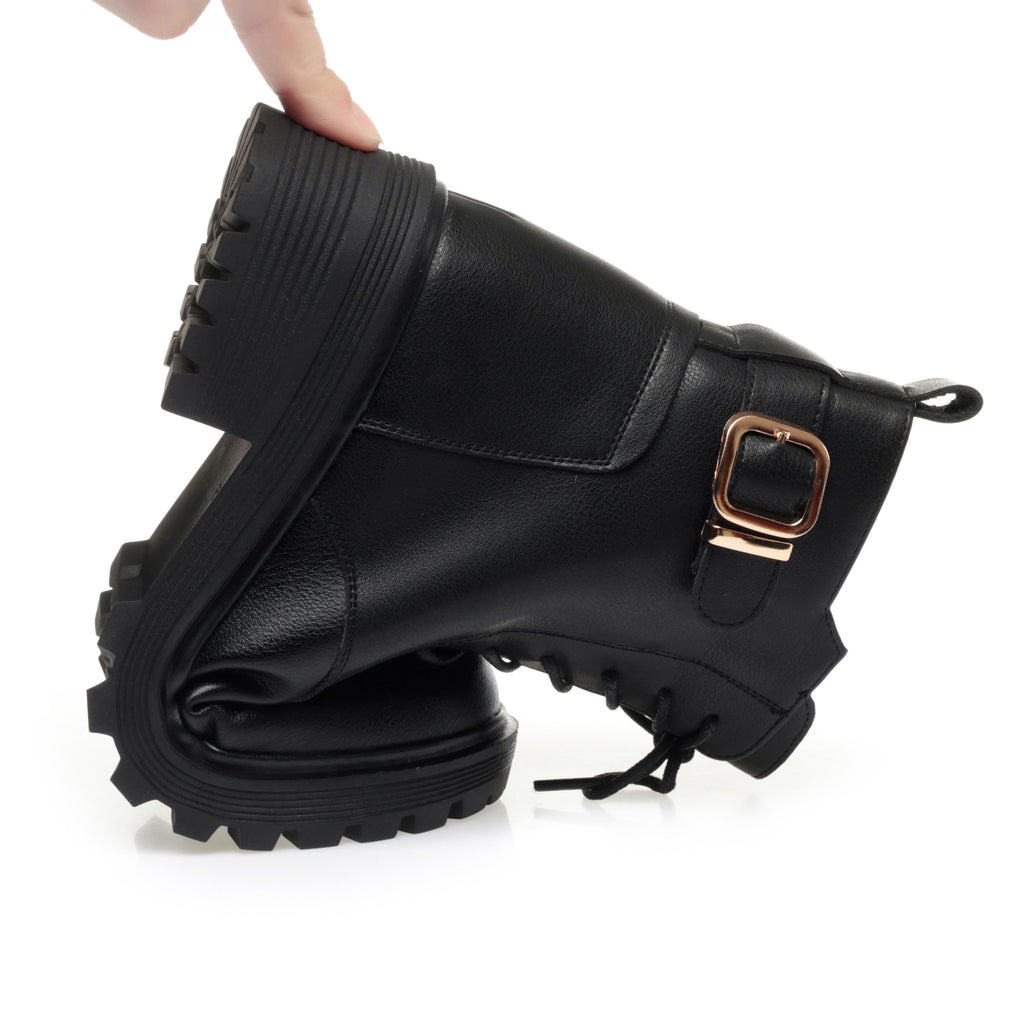 CUSHHIDE Women's Fleece-Lined Combat-Inspired Ankle Boots